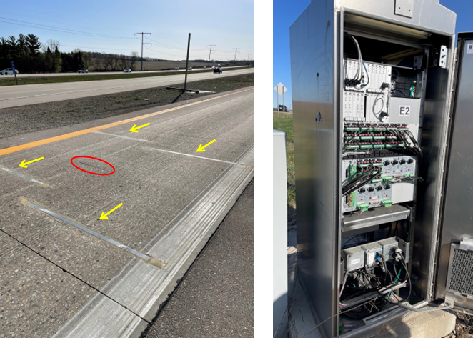 Weigh-In-Motion sensors embedded in the roadway with an open roadside electronics cabinet